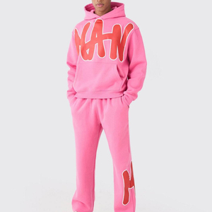 High Quality Hoodie with Pant Trouser Heavy Drop Shoulder Streetwear for Men <b>Boys</b> Printed Logo Plus Size Pink Tracksuits Blank - Product Image 1