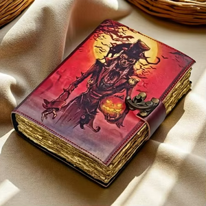 สมุดบันทึกหนังสือคาถาสยองขวัญสไตล์โกธิคทำมือจากหนังแท้คลาสสิกสำหรับฮาโลวีน รูปแบบหุ่นไล่กา สมุดวาดภาพวินเทจ - Product Image 5