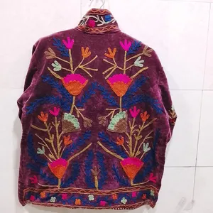 <b>Women</b> Ethnic Floral Suzani Cotton <b>Jacket</b> Burgundy Boho Embroidered <b>Vintage</b> Style Casual Lightweight Coat - Product Image 4