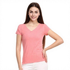 Camiseta de Manga Corta con Cuello en V Rosa para Mujer, Corte Regular, Algodón Jersey, Informal, para Primavera y Verano - Product Image 6