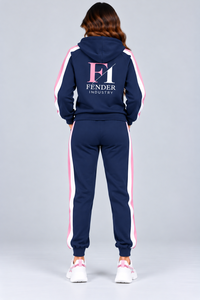 Ensemble de survêtement en molleton personnalisé pour femme, sweat à capuche zippé et pantalon de survêtement à empiècements contrastants, deux pièces, style streetwear et sportswear - Product Image 2