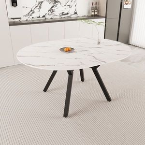 Tavolo da Pranzo Moderno Estensibile Bianco 47-63 Pollici per 4-6 Persone con Piano in MDF e Gambe in Metallo, Tavolino da Caffè - Product Image 3