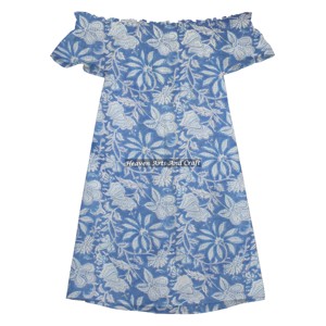 เดรสเปิดไหล่ลายพิมพ์ผ้าฝ้ายสำหรับผู้หญิง  ชุดเดรสออกงานปาร์ตี้  ชุดเดรสชายหาดลำลองสำหรับฤดูร้อน - Product Image 4