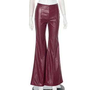 Women High Waist Leather Flare Pants Slim <b>Thighs</b> Bell Bottom Pintuck Detail Zip Back Trendy Evening Wear Modern Women Luxury - Product Image 1