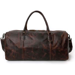 Genuine Leather <b>Duffel</b> <b>Bag</b> 21x9x9 Inch with Adjustable Strap Zipper Closure Men's Travel Carry-on Casual Style - Product Image 2