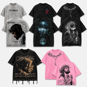 Camiseta Christian Jesus 100% Algodón Oversize Lavada para Hombre con Gráfico de Fe Estilo Streetwear Y2K - Product Image 1