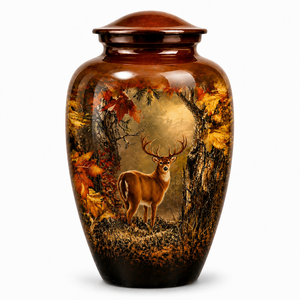 Autocollant commémoratif cerf de la nature avec urne funéraire en émail pour cendres humaines - Product Image 1