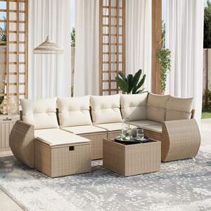 Conjunto de Sofás de Jardín Grandes de Ratán Sintético Beige con Acero y Vidrio Templado - Product Image 1