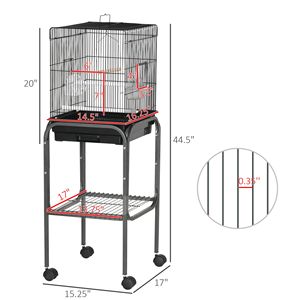 44.5 Black Metal Bird Cage Detachable <b>Rolling</b> <b>Kit</b> Stand Included for Parakeets Cockatiel Canary Finch Parrotlet Bird Supplies - Product Image 3