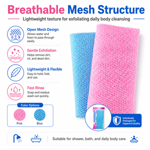 Pinkrabbit Taiwan Nonwoven Antibacterial <b>Bath</b> Accessory Exfoliating Coarse Nylon Mesh Body Scrubber <b>Bath</b> Towels Rich Lather - Product Image 1