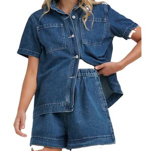 เซ็ตผ้ายีนส์สำหรับผู้หญิงชุดลำลอง2ชิ้นเสื้อแขนกุดกางเกงขาสั้นเอวสูงกางเกงยีนส์2026 - Product Image 6