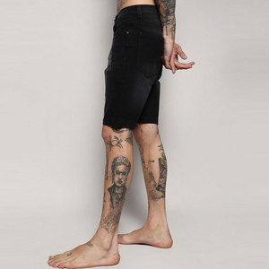 Shorts Bermuda en jean noir déchiré pour homme, taille mi-haute, fermeture éclair, décontracté, en coton tissé respirant, coupe ajustée, écologique, anti-UV, séchage rapide - Product Image 4