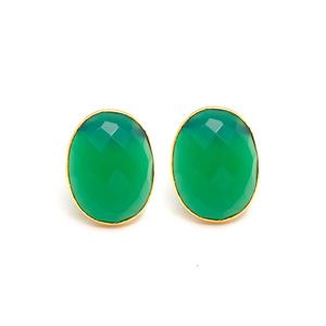 Boucles d'oreilles ovales facettées en onyx vert faites à la main, serties de vermeil doré, pour mariage, anniversaire ou cadeau - Product Image 1