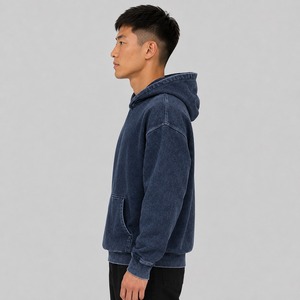 High Quality 100% Cotton <b>Men's</b> Acid Wash Casual Hoodie Street Fashion Winter <b>Pullover</b> Fleece Collar Pocket Logo Print-Wholesale - Product Image 5