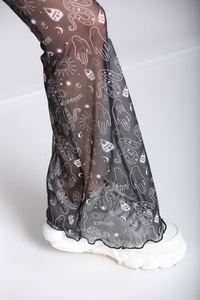 Sexy Hollow Out Tight Fitting men and Women's <b>Perspective</b> Mesh Lace Knitting Long Pants Piece Set - Product Image 2
