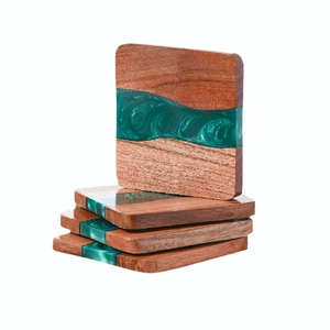 Best Quality Wood & Resin Coaster With Stand Square Hot Bulk Sale Epoxy Resin Tea <b>Cup</b> Coaster - Product Image 5