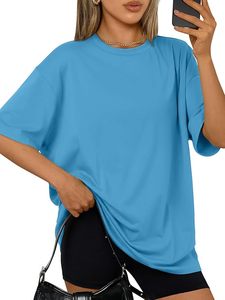 Camiseta Holgada de Cuello Redondo y Manga Corta para Mujer, Color Sólido, 100% Algodón Jersey, Transpirable, para Primavera/Verano - Product Image 3