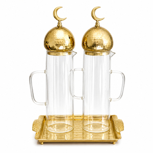Atractivo tarro de cristal para almacenamiento, bandeja de metal plateado martillado y tapas de cúpula de luna creciente, vajilla y utensilios de mesa al por mayor estilo islámico - Product Image 2