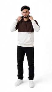 Men's Vintage Winter Brown <b>White</b> Color Block Hoodie Pullover <b>Sweatshirt</b> with Front Pocket Digital Printing - Product Image 1