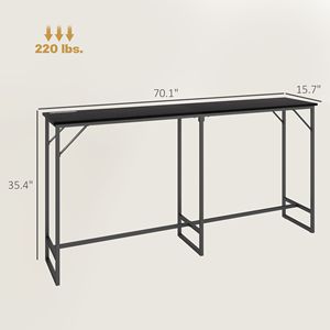 Tavolo da Bar rettangolare industriale da 70 \ "con stazione di ricarica con finitura venatura del legno e struttura in acciaio tavolo da Bar in altezza Pub nero - Product Image 3