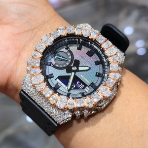 Reloj de Cuarzo con Incrustaciones de Diamantes, Corte Pera, Correa de Acero Inoxidable y Caucho, Lujoso, para Hombre, 20mm, Escala Mixta, Ideal para Regalo o Fiesta - Product Image 1
