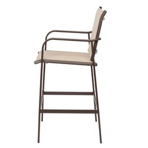 2 sedie da bar da giardino con struttura in ferro battuto marrone e superficie in tessuto beige, eleganti sedute da esterno - Product Image 2
