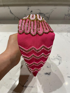 Serre-tête lumineux rose brodé de perles, perles de verre dorées, rembourré, fait main, pour bébés filles et enfants, accessoires de cheveux de fête en gros - Product Image 3