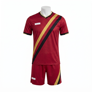 Conjunto de Uniforme de Rugby Sublimado con Cuello en V Rojo, Dorado y Negro para Hombre, Manga Corta, Secado Rápido, Corte Regular, para Adultos, Todas las Temporadas - Product Image 1