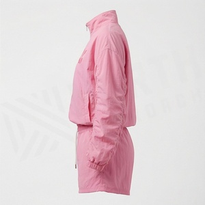 <b>Pink</b> Women's 2 Piece Sporty <b>Tracksuit</b> <b>Set</b> With Zipper Stand Collar Shorts Above Knee Loose Fit Breathable Polyester Spring - Product Image 3