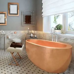 อ่างอาบน้ำทองแดงทำมือทรง Clawfoot สำหรับวิลล่าหรู อ่างอาบน้ำราคาประหยัดแบบโบราณลายตอกแบบเม็กซิกันแบบตั้งพื้นคู่ - Product Image 2