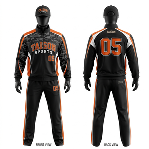 Premium 280 GSM polyester fleece softball tracksuit black orange <b>camo</b> panel zip <b>jacket</b> pants custom sublimation embroidery logo - Product Image 1