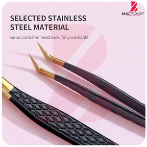 Kit de pinces à cils noir et or, 5 pièces, outils d'extension de cils de haute précision antistatiques avec étui en cuir portable - Product Image 3