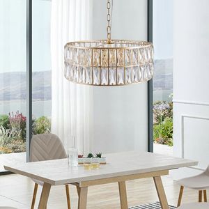 Moderno a 6 luci Tamburi di cristallo con cornice in metallo dorato per soggiorno lampadari per sala da pranzo luci a sospensione - Product Image 1