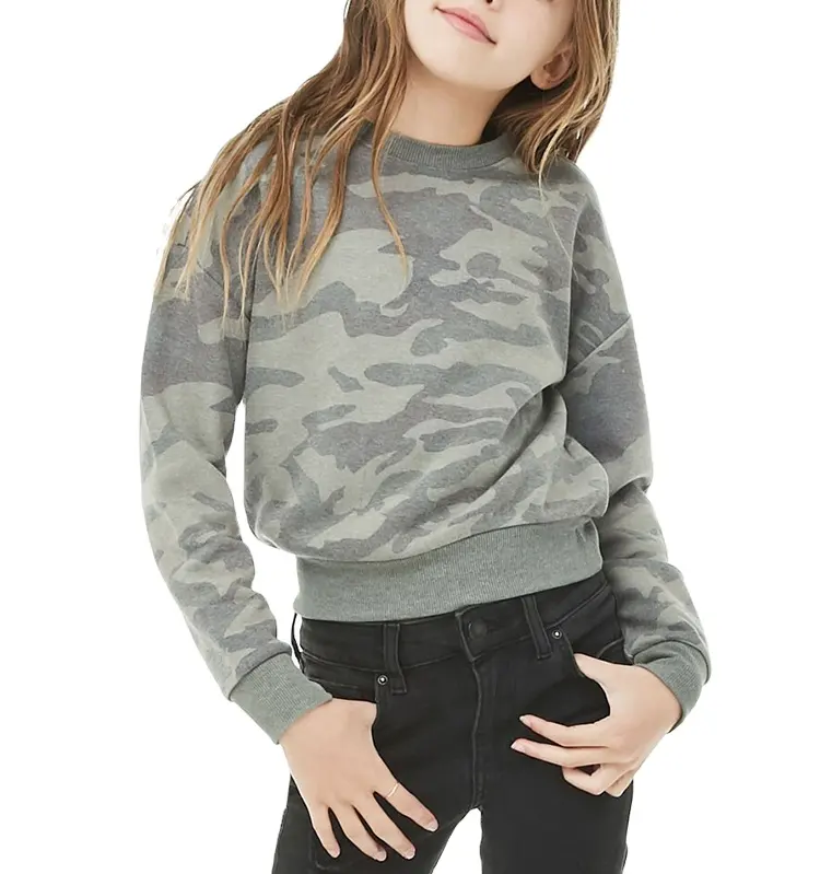 Casual Wear Kids Sweatshirt Custom Printed Camouflage Fleece Lined Winter Sweatshirts