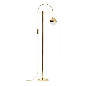 Lampe de table moderne en métal finition laiton avec abat-jour découpé design et globe en verre central - Product Image 3
