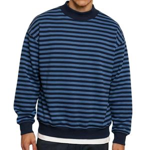 Sudadera de Cuello Alto a Rayas Azul Marino para Hombre, Personalizada, de Manga Larga, Informal, con Cuello Alto y Rayas - Product Image 1