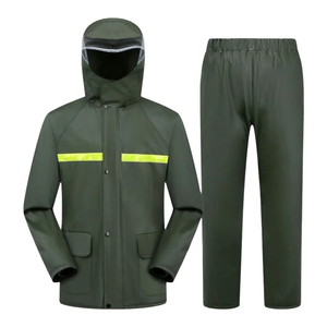 Hooded One-piece Raincoat <b>Jumpsuit</b> Polyester Waterproof Windproof Breathable Green Reflective Strip <b>Men</b> Women Outdoor Use - Product Image 1