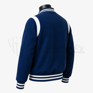 Chaqueta Universitaria Azul Personalizada, Cuerpo de Lana, Mangas de Cuero, Chaqueta de Béisbol Letterman, Fabricante de Marca Privada OEM - Product Image 4