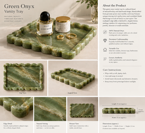 Plateau de vanité en marbre vert, rectangulaire festonné, présentoir en pierre pour bijoux et parfums, organisateur pour salle de bain et coiffeuse - Product Image 3