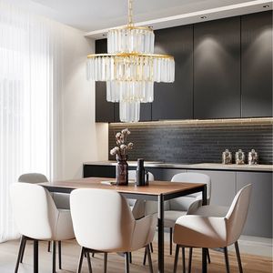 Lampadario Moderno in Cristallo da 20 Pollici con Elegante Lampada a Sospensione a 4 Livelli Finitura Oro per Sala da Pranzo e Soggiorno - Product Image 1
