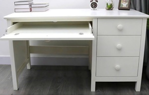 Modern <b>White</b> Wood <b>Computer</b> <b>Desk</b> with 3 Drawers Storage Cabinet Freestanding Office Furniture for Home Office Minimalist Design - Product Image 5