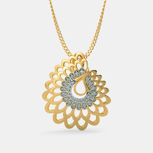 Yellow Gold Layered Floral Teardrop Lab Grown Diamond Pendant Necklace - Product Image 4