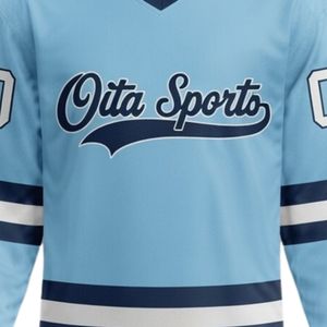 Men <b>Light</b> Blue Sublimated Ice Hockey V <b>Neck</b> Striped Jersey Shorts Set Polyester Sports Clothing Match Training Performance Wear - Product Image 5