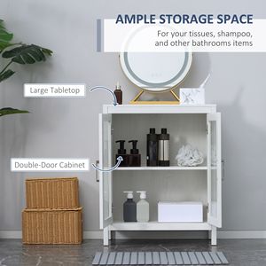Meuble de salle de bain autoportant en bois, gain de place, avec 2 portes vitrées et étagères réglables - Product Image 4