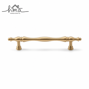 Brushed Gold <b>Brass</b> Cabinet Handle Curved Spindle Bar Shape with Rounded Finial Ends Classic Decorative <b>Drawer</b> <b>Pull</b> Handle - Product Image 1