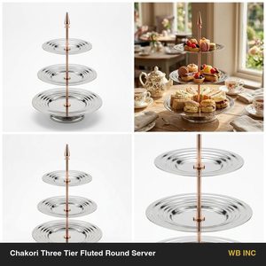 Plateau décoratif Chakori à trois niveaux en acier inoxydable SS304 fait main de 25 cm avec faces cannelées or rose pour la maison, l'hôtel et le bureau - Product Image 6