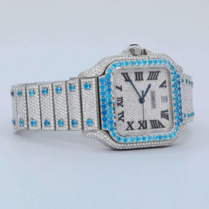 Reloj de Lujo para Hombre con Diamantes Cuadrados, Cuarzo, Correa de Acero Inoxidable con Moissanita, Cristal de Zafiro, Esfera de 41 mm, Movimiento Analógico-Digital ETA - Product Image 2