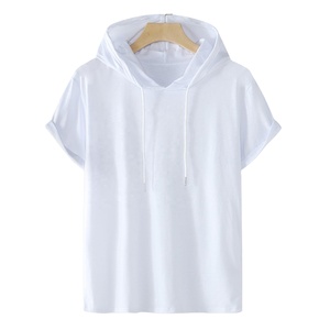 Camiseta sin mangas con capucha entrenamiento hombre personalizada venta al por mayor Gran oferta camiseta con capucha manga corta en blanco para hombre - Product Image 3