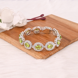 Premium Natural Green Peridot & CZ Bracelet in 925 Sterling <b>Silver</b> Handmade Luxury Jewelry Women & <b>Men</b> - Product Image 1