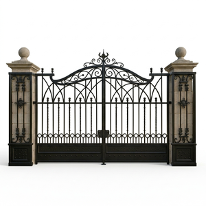 Portails doubles traditionnels en fer forgé avec motifs floraux complexes, style européen, à ouverture battante, thermolaqués pour usage extérieur en villa - Product Image 1